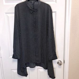 Fred David Black & White Polka Dot Button Up Blouse Longer on Sides Size 3X